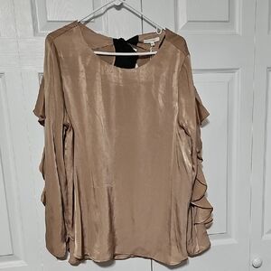 Pleione Shimmery Taupe Ruffle Sleeve Blouse